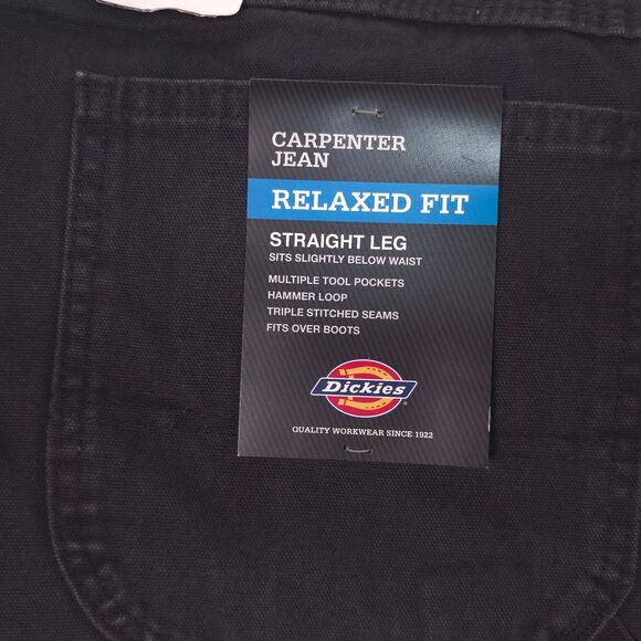 Dickies Carpenter Relaxed Fit Sanded Duck Mens 40x32 Rinsed Black Canvas Jeans N - Picture 2 of 12